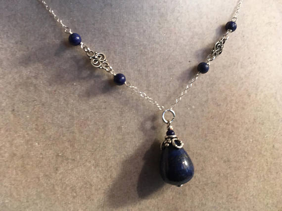 Lapis Necklace - Navy Blue Necklace - Sterling Silver Jewellery - Lapis Lazuli Pendant - Gemstone Jewelry