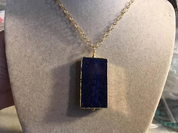 Lapis Necklace -  Navy Blue Jewelry - Lapis Lazuli Gemstone - Gold Jewellery - Chain - Pendant