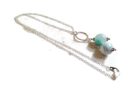 Larimar Necklace - Sterling Silver Jewelry - Gemstone Jewellery - Blue Pendant - Fashion - Chain