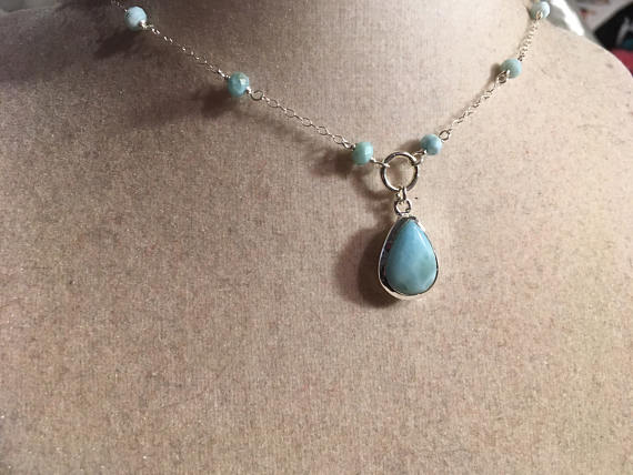 Larimar Necklace - Blue Pendant - Sterling Silver Jewelry - Gemstone Jewellery - Fashion - Chain