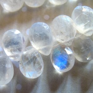 Shop Moonstone Beads! 5-20 pcs / 8-9 mm, Rainbow MOONSTONE Pear Briolettes Gemstone Beads, Luxe AAA, Faceted, blue flashes, brides bridal June birthstone 89 | Natural genuine beads Moonstone beads for beading and jewelry making.  #jewelry #beads #beadedjewelry #diyjewelry #jewelrymaking #beadstore #beading #affiliate #ad