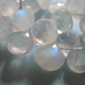 6 pcs / MOONSTONE Briolettes Heart Bead, 8-9 mm Rainbow Moonstone, Luxe AAA, Faceted, lots blue flashes / bridal  bridal June birthstone 89 | Natural genuine faceted Moonstone beads for beading and jewelry making.  #jewelry #beads #beadedjewelry #diyjewelry #jewelrymaking #beadstore #beading #affiliate #ad