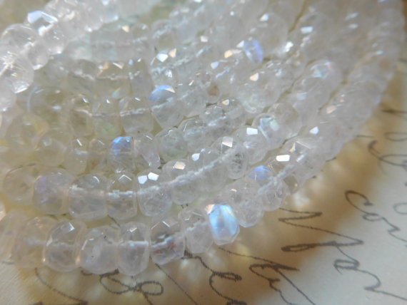 1/2 Strand, Moonstone Rondelles Beads, Rainbow Moonstone Beads / Luxe Aaa Aaaa, 3.5-4 Mm, June Birthstone Gemstone  Brides Flashes Blue 40