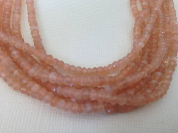Full Strand / Moonstone Rondelles Beads Loose Gemstones Gems, Peach / Faceted Roundels Rondells, Luxe Aaa, 3-4 Mm, June Birthstone Solo