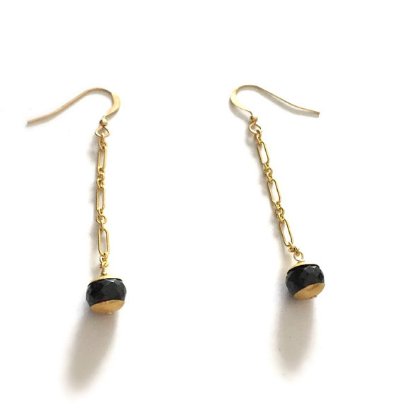 Black Earrings - Onyx Gemstone Jewelry - Gold Chain Jewellery - Minimalist