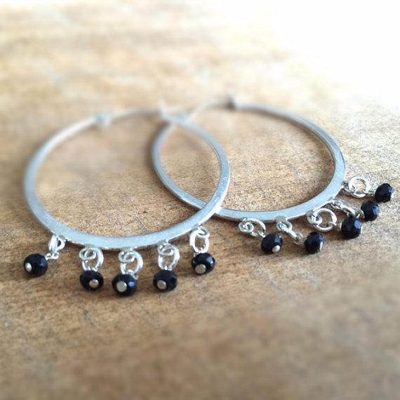 Black Onyx Earrings - Hoops - Sterling Silver Jewelry - Natural Gemstone Jewellery