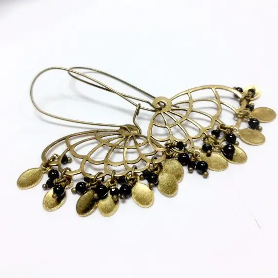 Brass Earrings - Black Onyx - Spinel - Gemstone Jewelry