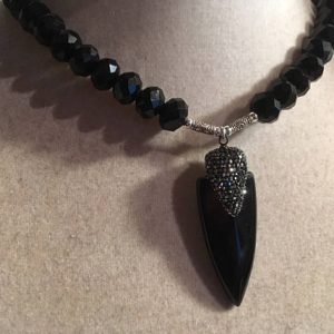 Black Necklace – Onyx Arrow Pendant – Statement Jewellery – Crystal Jewelry – Chunky Jewellery – Trendy | Natural genuine Gemstone necklaces. Buy crystal jewelry, handmade handcrafted artisan jewelry for women.  Unique handmade gift ideas. #jewelry #beadednecklaces #beadedjewelry #gift #shopping #handmadejewelry #fashion #style #product #necklaces #affiliate #ad