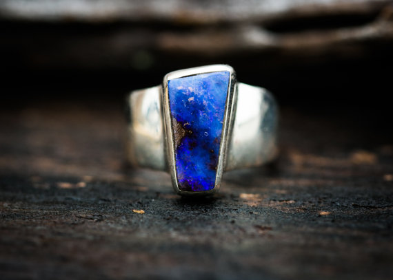 Boulder Opal Ring Size 7.75 - Natural Opal Ring - Opal And Sterling Silver Ring - Ring Size 7.75 - October Birthstone Ring - Boulder Opal