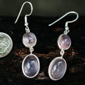 Rose Quartz Cabochon Earrings – Rose Quartz Earrings – Sterling Sliver Rose Quartz Earrings – Rose Quartz Dangles Earrings – Rose Quartz | Natural genuine Array earrings. Buy crystal jewelry, handmade handcrafted artisan jewelry for women.  Unique handmade gift ideas. #jewelry #beadedearrings #beadedjewelry #gift #shopping #handmadejewelry #fashion #style #product #earrings #affiliate #ad