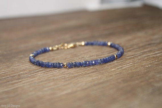 Blue Sapphire Bracelet, Sapphire Jewelry, September Birthstone, Something Blue, Gemstone Bracelet, Gold Filled Or Sterling Silver Beads