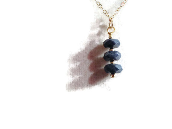 Blue Sapphire Necklace - Gold Jewelry - Navy Blue Gemstone Jewellery - Chain - Pendant - September Birthstone
