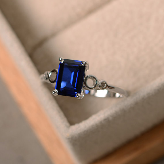 Blue Sapphire Ring, Lab Sapphire, September Birthstone, Solitaire Ring