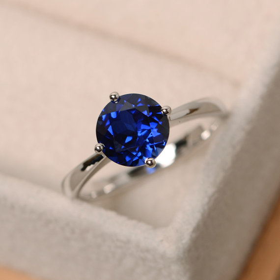 Sapphire Ring, Solitaire Ring, Brilliant Rings, Sterling Silver, Blue Sapphire Ring, Gemstone Ring Sapphire