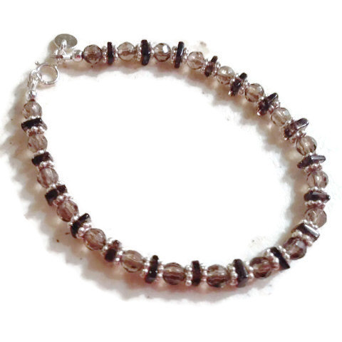 Smoky Quartz Bracelet - Brown Gemstone Jewellery - Sterling Silver Jewelry - Fashion - Beaded