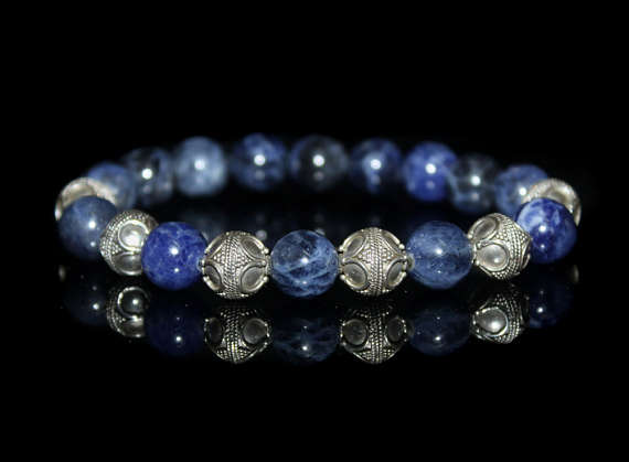 Lapis Lazuli Bracelet, Men's Bracelet, Blue Beads Bracelet, Bead Bracelet Man, Blue Beads Bracelet, Lapis And Sterling Silver Bracelet