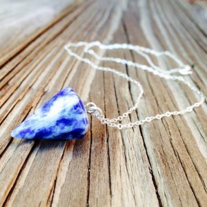 Sodalite Necklace – Blue Pendulum Jewellery – Sterling Silver Jewelry – Gemstone – Chain – Pendant | Natural genuine Sodalite necklaces. Buy crystal jewelry, handmade handcrafted artisan jewelry for women.  Unique handmade gift ideas. #jewelry #beadednecklaces #beadedjewelry #gift #shopping #handmadejewelry #fashion #style #product #necklaces #affiliate #ad