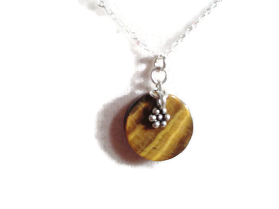 Tiger Eye Necklace - Sterling Silver Jewelry - Brown Gemstone Jewellery - Pendant - Flower - Fashion