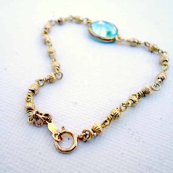 Blue Topaz Bracelet - Gold Vermeil Jewelry - December Birthstone Jewellery - Wire Wrapped - Fancy Chain - Glam - Dainty - Jewel Tones B-124