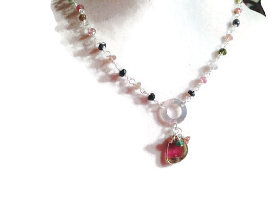 Watermelon Tourmaline Necklace - Pink Green Sterling Silver Jewelry - Gemstone Jewellery - Pendant - Watermelon Tourmaline Jewelry -