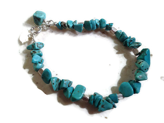 Turquoise Bracelet - Sterling Silver Jewelry - Gemstone Jewellery - Beaded - Fashion - Bird Charm