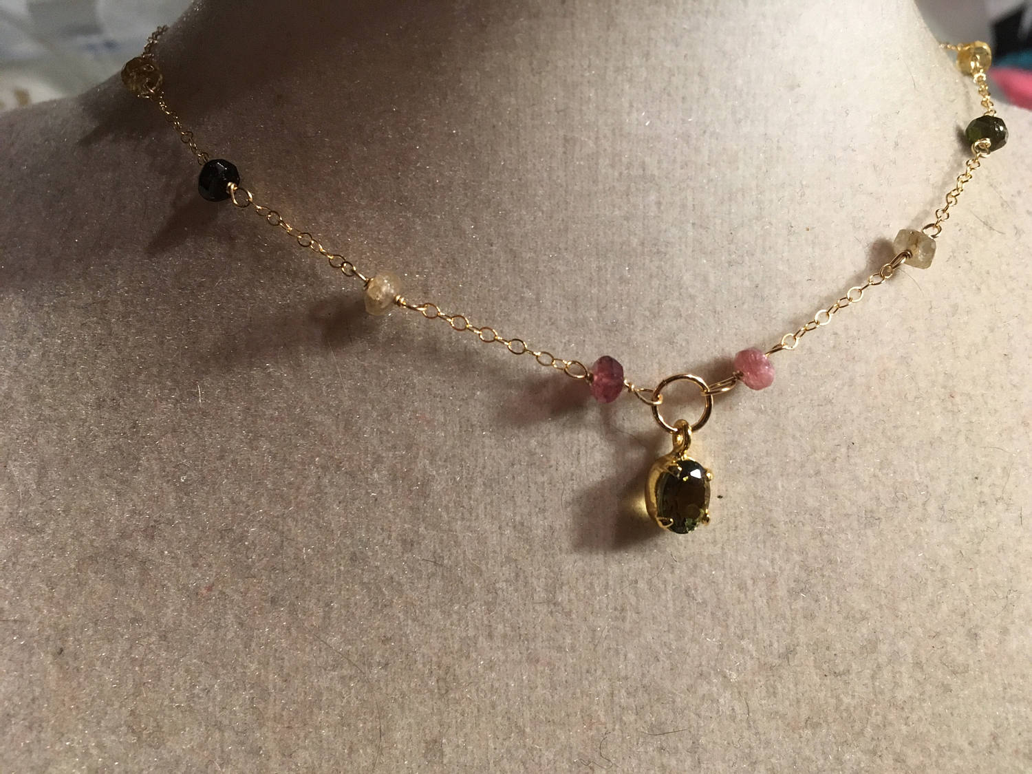 Watermelon Tourmaline Necklace - Pink Green And Gold Filled Jewellery - Gemstone Jewelry - Dainty Chain - Pendant