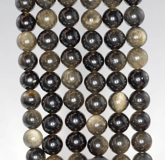 4mm Chatoyant Golden Sheen Obsidian Gemstone Grade Aa Round Loose Beads 15.5 Inch Full Strand (90182529-396)