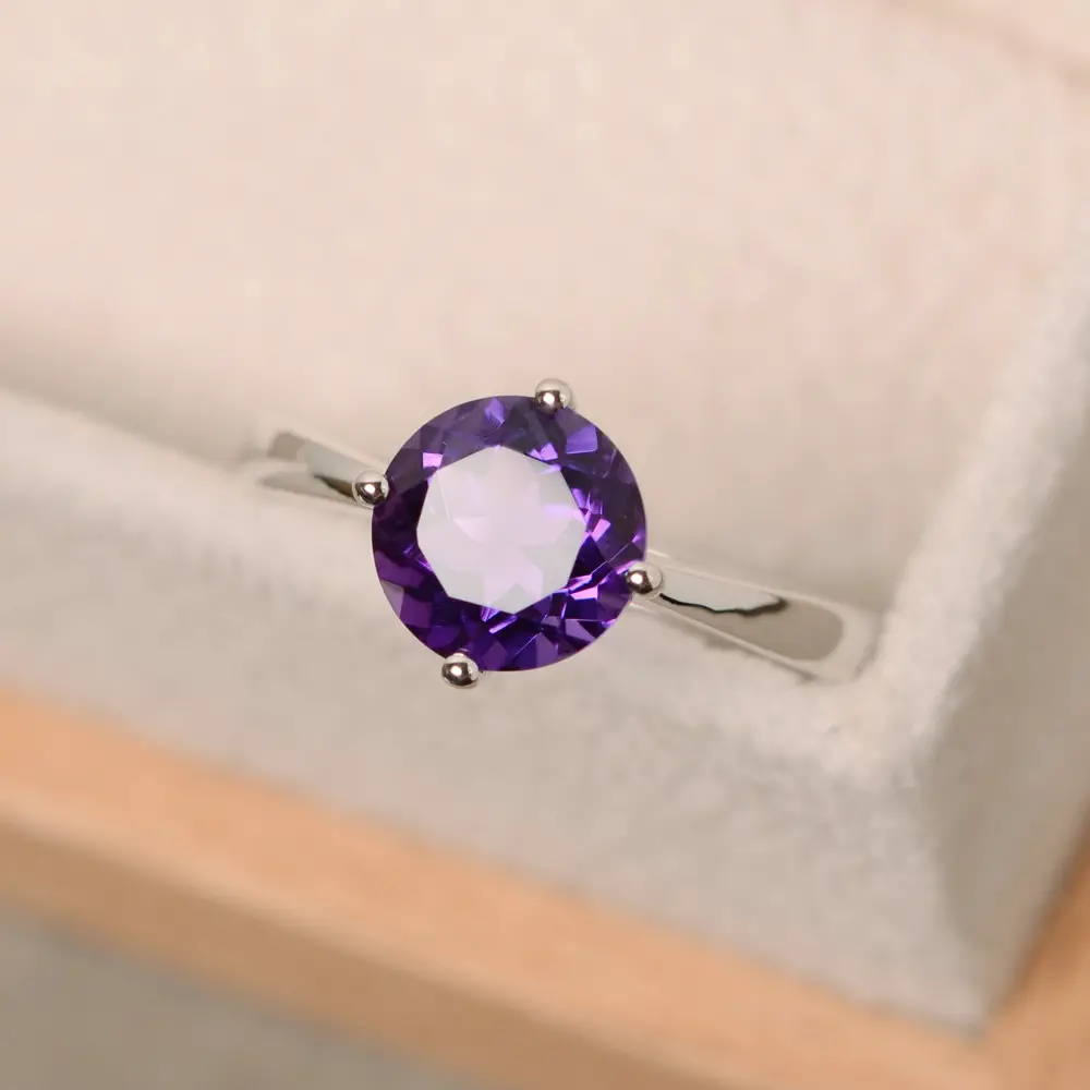 Amethyst Ring, Solitaire Ring, Sterling Silver, Purple Gemstone, February Birthstone Ring, Promise Ring