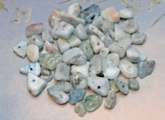 Aquamarine Chip Nugget Beads,  Beryl Gemstone Beads Approx 10 Drilled Beads. Blue Gemstone Nugget Chips