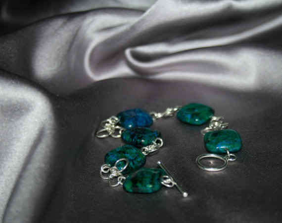 Azurite Bracelet Blue Green Bracelet Silver Wire Jewelry Azurite Gemstone Bracelet Green Blue Stone Bracelet Azurite Jewelry Sterling Silver