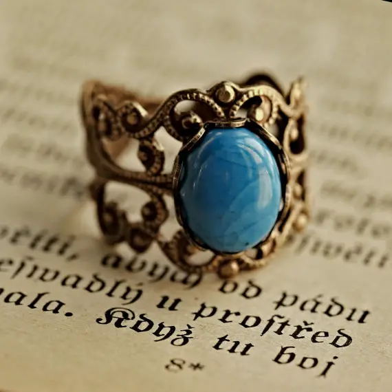 Blue Howlite Ring On Brass Or Silver