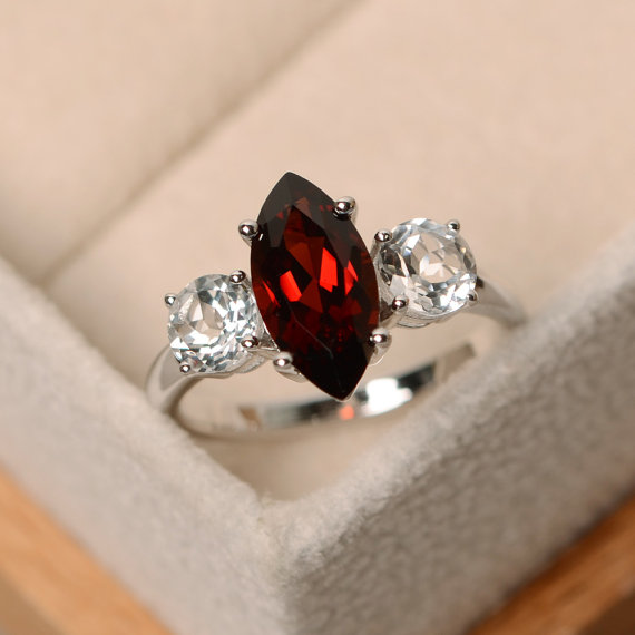 Marquise Garnet Ring, Red Garnet, Marquise Cut, Sterling Silver, Garnet Gemstone, Promise Ring, Marquise Engagement