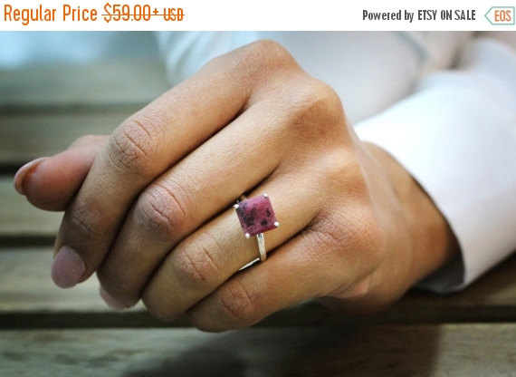 925 Silver Rhodonite Ring · Pink Ring · Gemstone Ring · Square Ring · Prong Ring · Everyday Ring · Silver Stone Ring · Stacking Ring