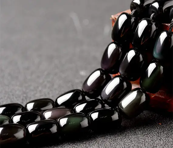 Natural Black Obsidian Beads, Barrel Shape, 15.4 Inch Strand (go58)