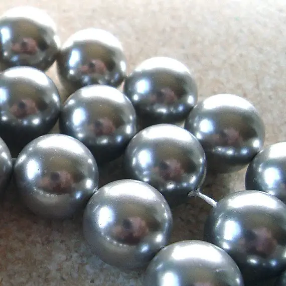 Shell Pearl Beads 10mm Lustrous Smoke Gray Smooth Rounds  - 6 Pieces