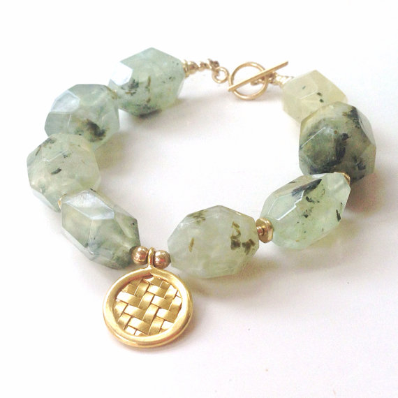 Prehnite Bracelet - Green Bracelet - Gold Jewellery - Vermeil - Gemstone Jewelry - Chunky - Fashion