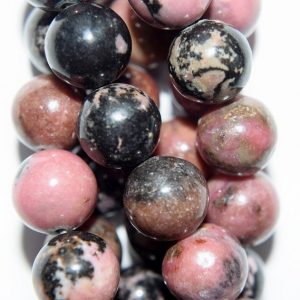 Shop Rhodonite Round Beads! Genuine Black Veined Rhodonite Beads – Round 10 Mm Gemstone Beads – Strand 11", 29 Beads, A+ Quality | Natural genuine round Rhodonite beads for beading and jewelry making.  #jewelry #beads #beadedjewelry #diyjewelry #jewelrymaking #beadstore #beading #affiliate #ad