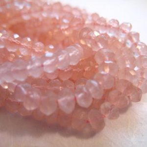 Shop Rose Quartz Rondelle Beads! ROSE QUARTZ Rondelles Bead, Luxe AAA, Full Strand, 3-3.5 mm, Ballet Pink, January birthstone, light pink brides bridal | Natural genuine rondelle Rose Quartz beads for beading and jewelry making.  #jewelry #beads #beadedjewelry #diyjewelry #jewelrymaking #beadstore #beading #affiliate #ad