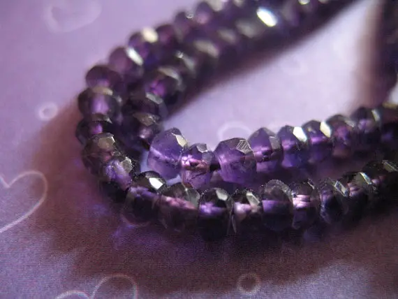 Amethyst  Rondelles Beads, Gemstones Gems, Luxe Aaa, Faceted, 3-4 Mm, 1/2 Strand, Dark Purple Gemstone / Brides Bridal February Birthstone