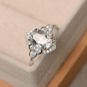 Shop Topaz Rings! Natural white topaz ring, oval cut, sterling silver, Novmber birthstone, mother's day gifts | Natural genuine Topaz rings, simple unique handcrafted gemstone rings. #rings #jewelry #shopping #gift #handmade #fashion #style #affiliate #ad