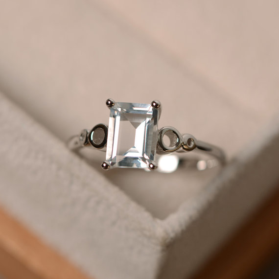 White Topaz Ring, Solitaire Ring, Gemstone Sterling Silver, White Topaz Engagement Ring