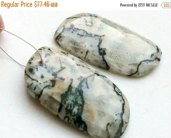 36x21mm American Jasper, 2 Pc Matched Pair Drilled Jasper For Earrings, Faceted Jasper Cabochons, Loose Jasper Pair For Jewelry - Godp240