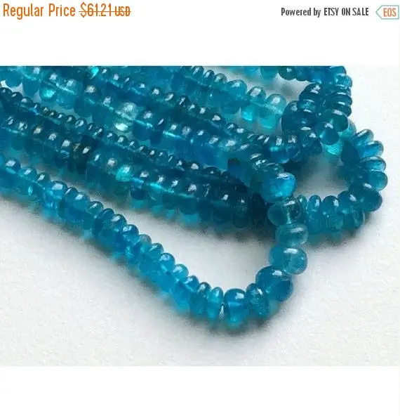 4-5.5mm Neon Apatite Plain Rondelle Beads, Smooth Blue Apatite Gemstone Rondelle Beads, Apatite Plain Beads For Jewelry (4in To 8in Options)