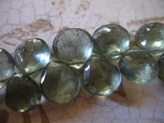 Moss Aquamarine Briolettes Beads, Heart, Luxe Aaa, 8 Mm, Blue Green, Faceted, March Birthstone Bridal
