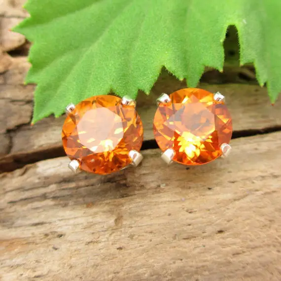 Madeira Citrine Earrings: Platinum Or 14k Gold Screw Back Studs For Men Or Women | Dark Academia Jewelry | Made In Oregon