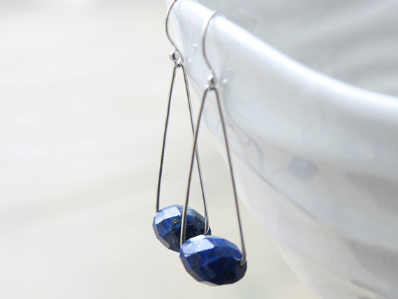 Lapis Lazuli Sterling Silver Earrings Handmade Natural Cobalt Blue Gemstone Modern Dangle Drops December Birthstone Mother's Day Gift 4061