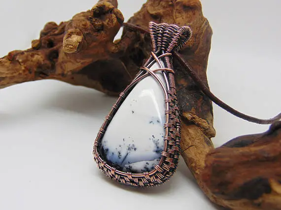 Dendrite Opal Pendant, Wire Wrapped Jewellery, Copper Necklace