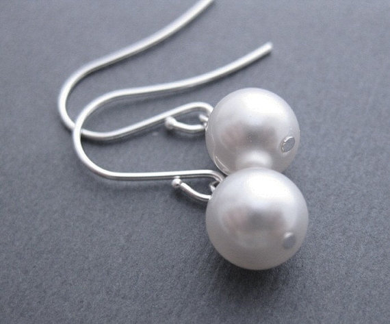 Drop Pearl Bridesmaid Earrings, Silver Pearl Earrings, Wedding Jewelry, White Pearl Drop Earrings
