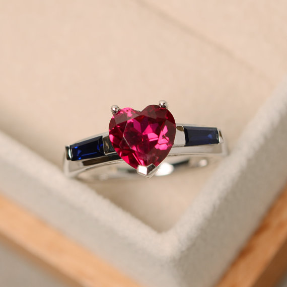 Heart Cut Ruby Ring, Engagement Ring, Red Ruby Ring, Ruby Ring