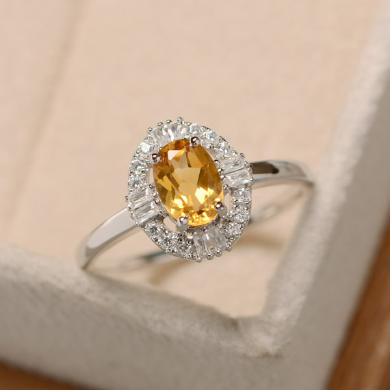 Citrine Ring, Natural Crystal Ring, Yellow Quartz Ring, Delicate Ring, November Birthstone Ring